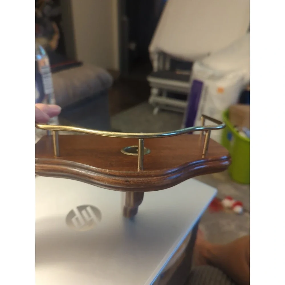 Vintage Wood Mid-Century Wall Sconce Brass Rail Candle Holder Wooden Shelf